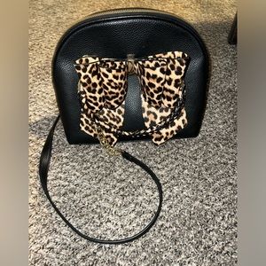 Black with cheetah bow crossbody purse
